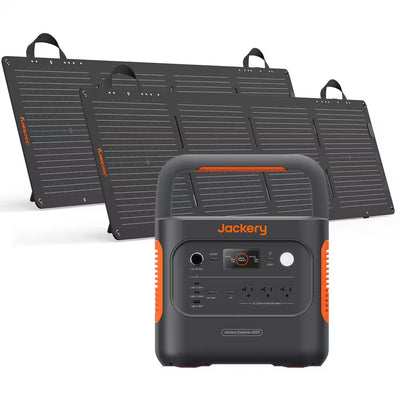 2200W Rated/4400W Peak Push Button Start Solar Generator 2000 V2 with 2 100W Mini-Solar Panels Outdoors and Emergency