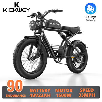 Kickwey K7 Adult Electric Bicycle 1500w 48V 23ah Mountain Electric Bike 20 Inch Fat Tire Outdoor Entertainment Off Road E Bike