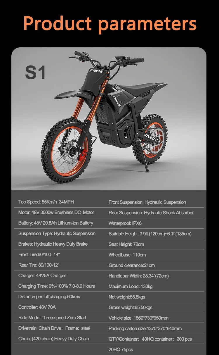 S1 E-Bike 3000W/3500W DC Motor 60V 27Ah Battery