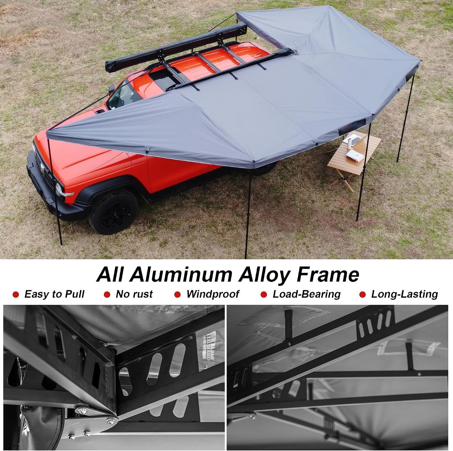 Naturnest 270 Car Awning Plus, Waterproof Windproof Uv-Resistant Retractable Awning with LED Light for Camper, 270 Degree Manual Retractable Side Awnings for Truck, SUV, Jeep, Van - Driver Side