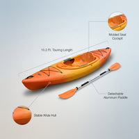 10.2 Ft. Orange Single Sit-On-Top Kayak 1-Person Kayak Boat with Detachable Aluminum Paddle — infographic