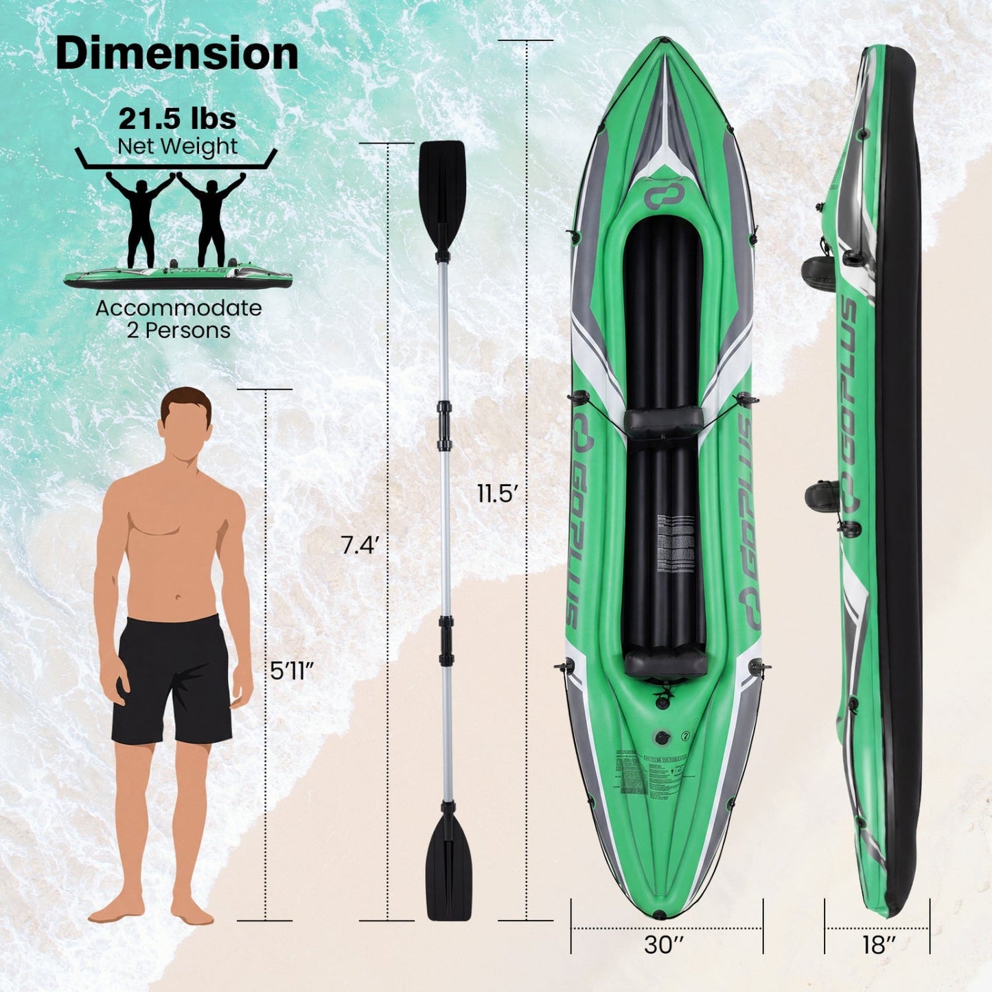 Inflatable Kayak 2 Person 11.5 Feet with Aluminum Paddles