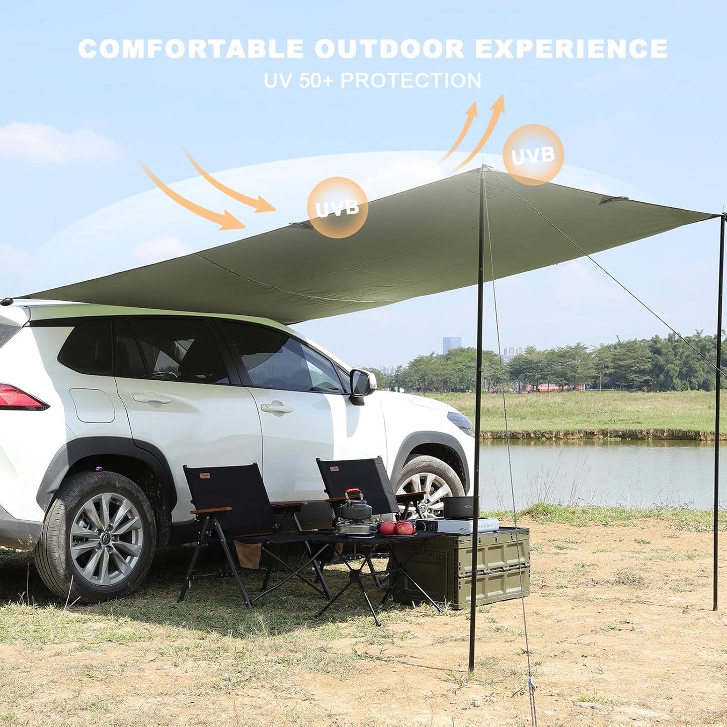 10 X 6.6Ft Car Awning for SUV Van Needn'T Roof Rack Hardwares Car Awning Waterproof UV50+