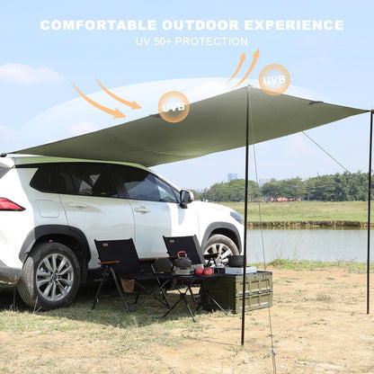 10 X 6.6Ft Car Awning for SUV Van Needn'T Roof Rack Hardwares Car Awning Waterproof UV50+