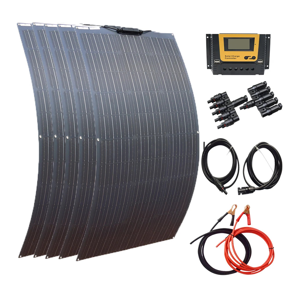 500W Flexible Solar Panel 100W 200W 300W 400W Solar Kit DIY Photovoltaic for 12V 24V Car Battery Computer Balcony Boat House