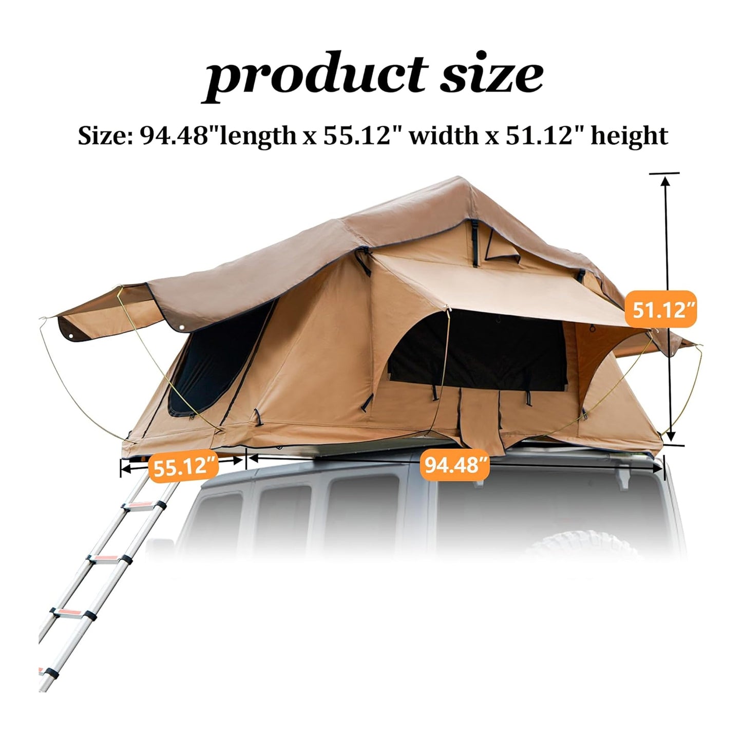 Trailora Summit Soft-Shell Aluminum Rooftop Tent With Ladder, LED Light Strip, And Memory Foam Mattress [2-3 Person]