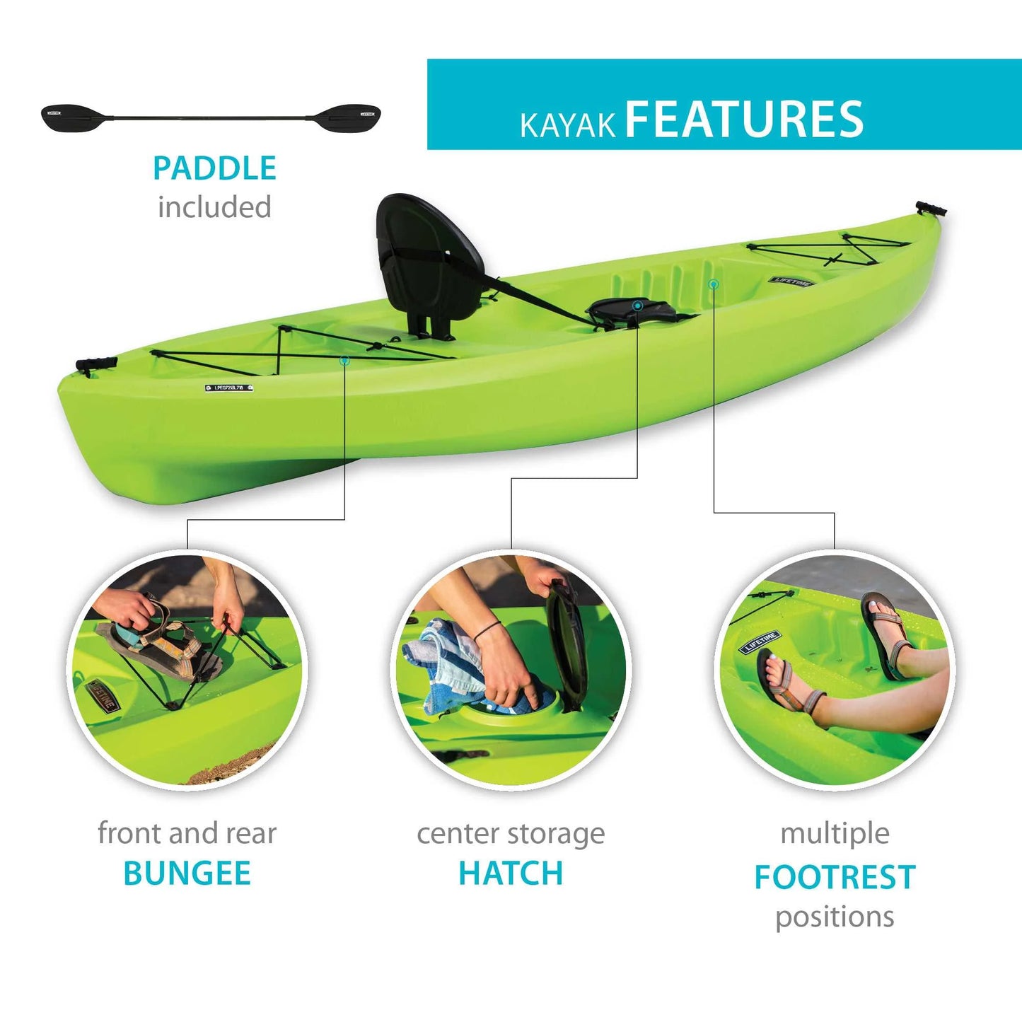 Tahoma 10 Ft Sit-On-Top Kayak with Paddle, Lime Green (90816)