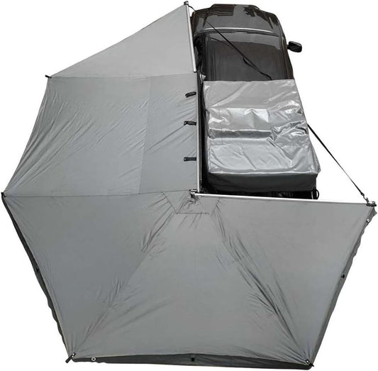 19519907 HD Nomadic 270 Degree Awning Driver Side | 129 Sq Ft of Coverage | Dark Gray Fabric with Travel Cover Included | Twist and Lock Technology | Weather-Resistant