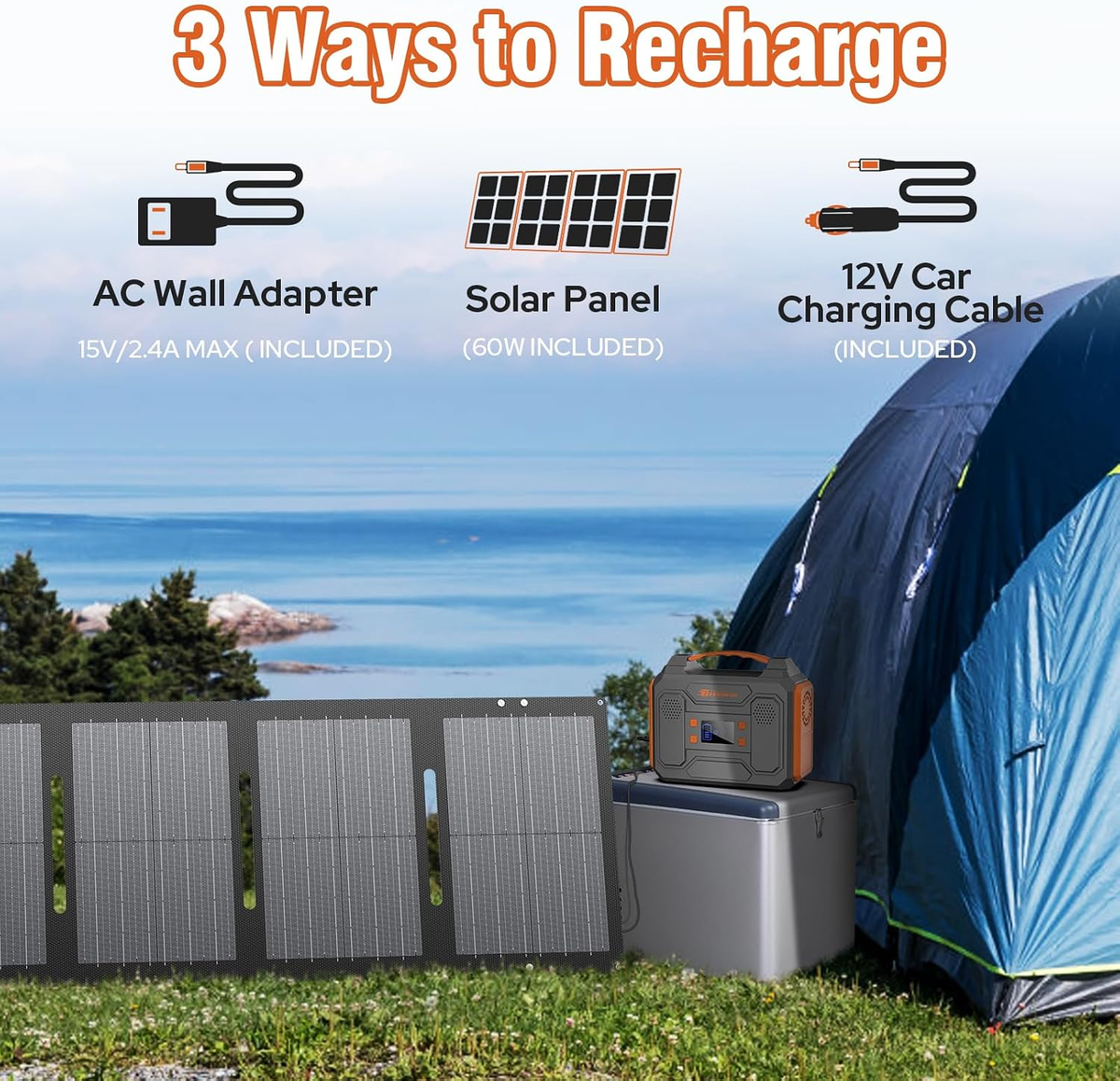 Portable Solar Generator 300W Portable Power Station with 60W Solar Panel