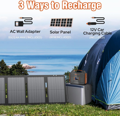 Portable Solar Generator 300W Portable Power Station with 60W Solar Panel