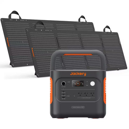 2200W Rated/4400W Peak Push Button Start Solar Generator 2000 V2 with 2 100W Mini-Solar Panels Outdoors and Emergency