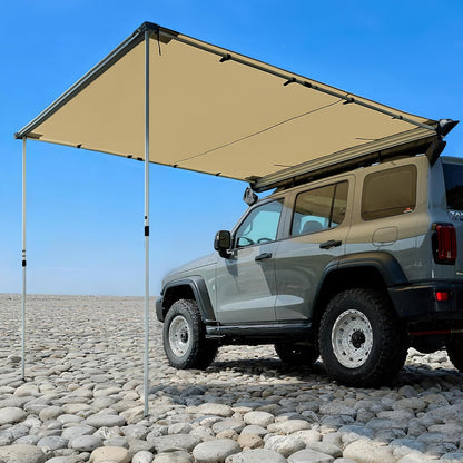 Vehicle Awning 8.2'×8.2' Roof Rack Pull-Out Sun Shade with UV Protection and Waterproof Pu1000Mm, Retractable Easy up Camper Awning, Jeep/Suv/Truck/Van/Rv Awning for Camping and Overland