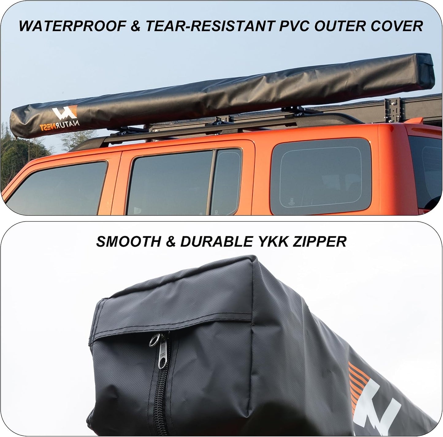 Naturnest 270 Car Awning Plus, Waterproof Windproof Uv-Resistant Retractable Awning with LED Light for Camper, 270 Degree Manual Retractable Side Awnings for Truck, SUV, Jeep, Van - Driver Side