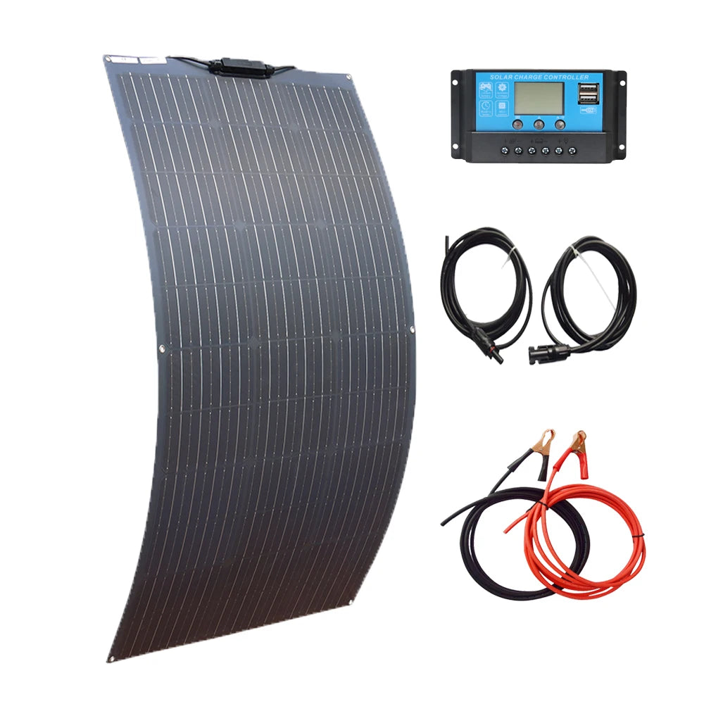 500W Flexible Solar Panel 100W 200W 300W 400W Solar Kit DIY Photovoltaic for 12V 24V Car Battery Computer Balcony Boat House