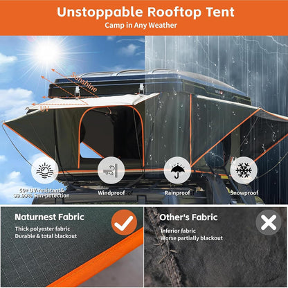 Naturnest Rooftop Tent Hard Shell, Great View and Ventilation Tent for 2 Person Camping, Waterproof Uv-Resistant Blackout Privacy 4 Season Tent for Truck, Jeep, SUV, Van, Trailer - Orion 1