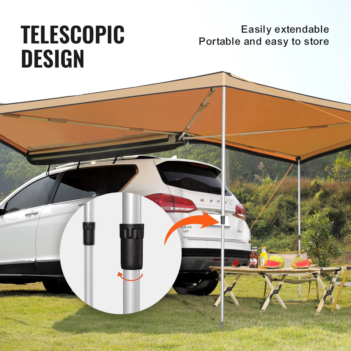 Succebuy Vehicle Awning Retractable Car Side Awning Car Awning with Waterproof Storage Bag Suitable for Truck SUV Van Campers