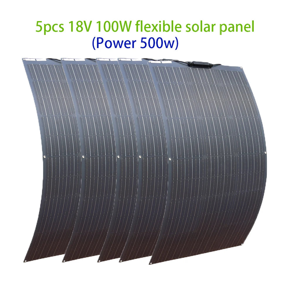 500W Flexible Solar Panel 100W 200W 300W 400W Solar Kit DIY Photovoltaic for 12V 24V Car Battery Computer Balcony Boat House