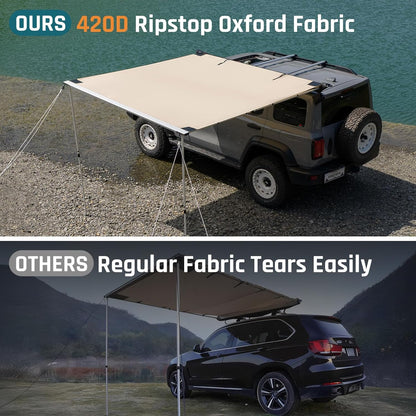 Vehicle Awning 8.2'×8.2' Roof Rack Pull-Out Sun Shade with UV Protection and Waterproof Pu1000Mm, Retractable Easy up Camper Awning, Jeep/Suv/Truck/Van/Rv Awning for Camping and Overland