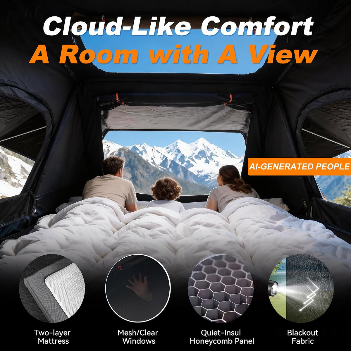 Rooftop Tent Hard Shell, Easy Set up Pop up Tent for 2-4 Person