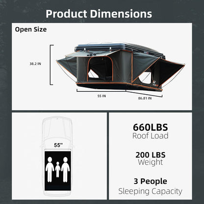 Naturnest Rooftop Tent Hard Shell, Great View and Ventilation Tent for 2 Person Camping, Waterproof Uv-Resistant Blackout Privacy 4 Season Tent for Truck, Jeep, SUV, Van, Trailer - Orion 1