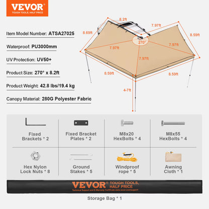 Succebuy Vehicle Awning Retractable Car Side Awning Car Awning with Waterproof Storage Bag Suitable for Truck SUV Van Campers