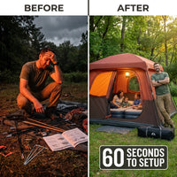 Camping Tent 8 Ft. X 8 Ft. Brick Red Camping Tent Fast Cabin Tent with Instant Setup Tent — Before & After