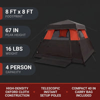 Camping Tent 8 Ft. X 8 Ft. Brick Red Camping Tent Fast Cabin Tent with Instant Setup Tent — Results & Stats