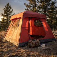 Camping Tent 8 Ft. X 8 Ft. Brick Red Camping Tent Fast Cabin Tent with Instant Setup Tent — Studio Shot