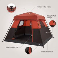 Camping Tent 8 Ft. X 8 Ft. Brick Red Camping Tent Fast Cabin Tent with Instant Setup Tent — infographic