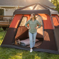 Camping Tent 8 Ft. X 8 Ft. Brick Red Camping Tent Fast Cabin Tent with Instant Setup Tent — Lifestyle