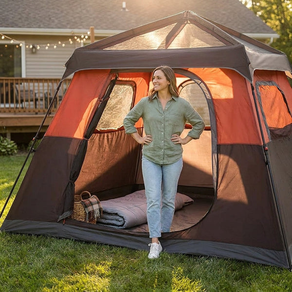 Camping Tent Built for Quick Setup, 8x8 Foot Cabin Design, Telescopic Poles, Mesh Windows, Oxford Cloth