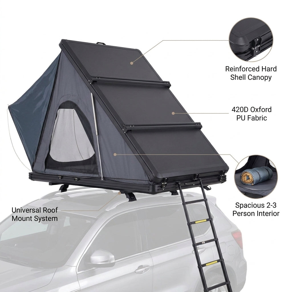 Hard Shell Rooftop Tent Pop-Up Tents 2-3 Person for SUV ‌Caravan Campervan — infographic