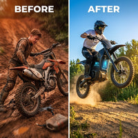 IN10 Electric Dirt Bike, 2600W 40MPH Electric-Motorcycle with 48V/23AH Battery Ebike, Full Hydraulic Brakes and Suspensions Mountain Off-Road E Dirt Bike, for Teens & Adults (Shadow Black) — Before & After