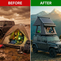Rooftop Tent Hard Shell,Solar Panel Roof Top Tent Hardshell, Pop up Rooftop Camping for Jeep Truck Car SUV Van Wrangler. — Before & After