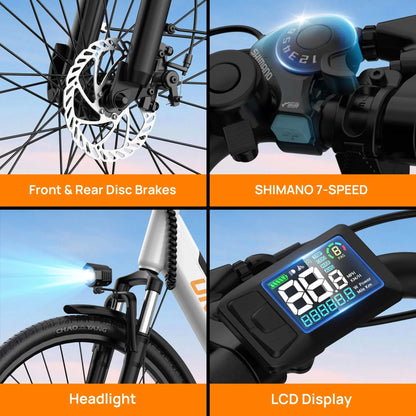 Peak 750W E26 Electric Bike for Adults | 48V 10.4Ah Removable Battery, Top Speed 20MPH, 26''X2" Standard Tire, 7-Speeds