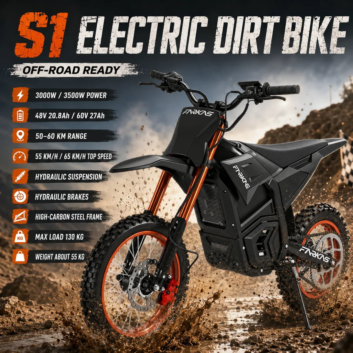 S1 E-Bike 3000W/3500W DC Motor 60V 27Ah Battery