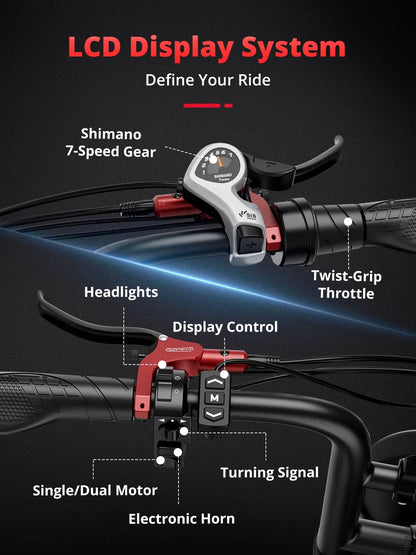 AMYET S8 Adults Electric Bike For Men 2000W Dual Motor Bicycle 48V 25AH Battery 20" Ebike Electric E Bikes Mountain Moped Ebikes