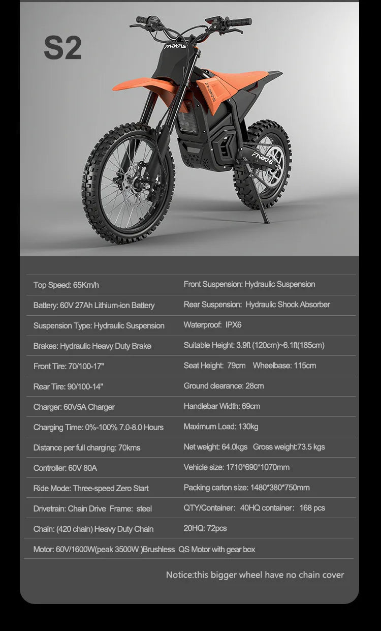 S1 E-Bike 3000W/3500W DC Motor 60V 27Ah Battery