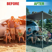 Vehicle Awning 6.6Ft X 8.2Ft - Roof Rack Pull Out Side Awning 54Ft² Sun Shade UPF50+ Weatherproof for Camping Car SUV Truck Van — Before & After
