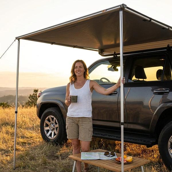 Vehicle Awning Built for Outdoor Adventures, 6.6ft x 8.2ft Coverage, UPF50+ Protection, Roof Rack Mount