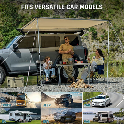 Vehicle Awning 8.2'×8.2' Roof Rack Pull-Out Sun Shade with UV Protection and Waterproof Pu1000Mm, Retractable Easy up Camper Awning, Jeep/Suv/Truck/Van/Rv Awning for Camping and Overland