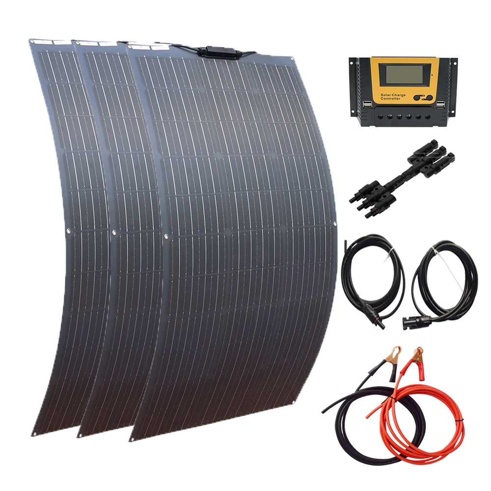 500W Flexible Solar Panel 100W 200W 300W 400W Solar Kit DIY Photovoltaic for 12V 24V Car Battery Computer Balcony Boat House