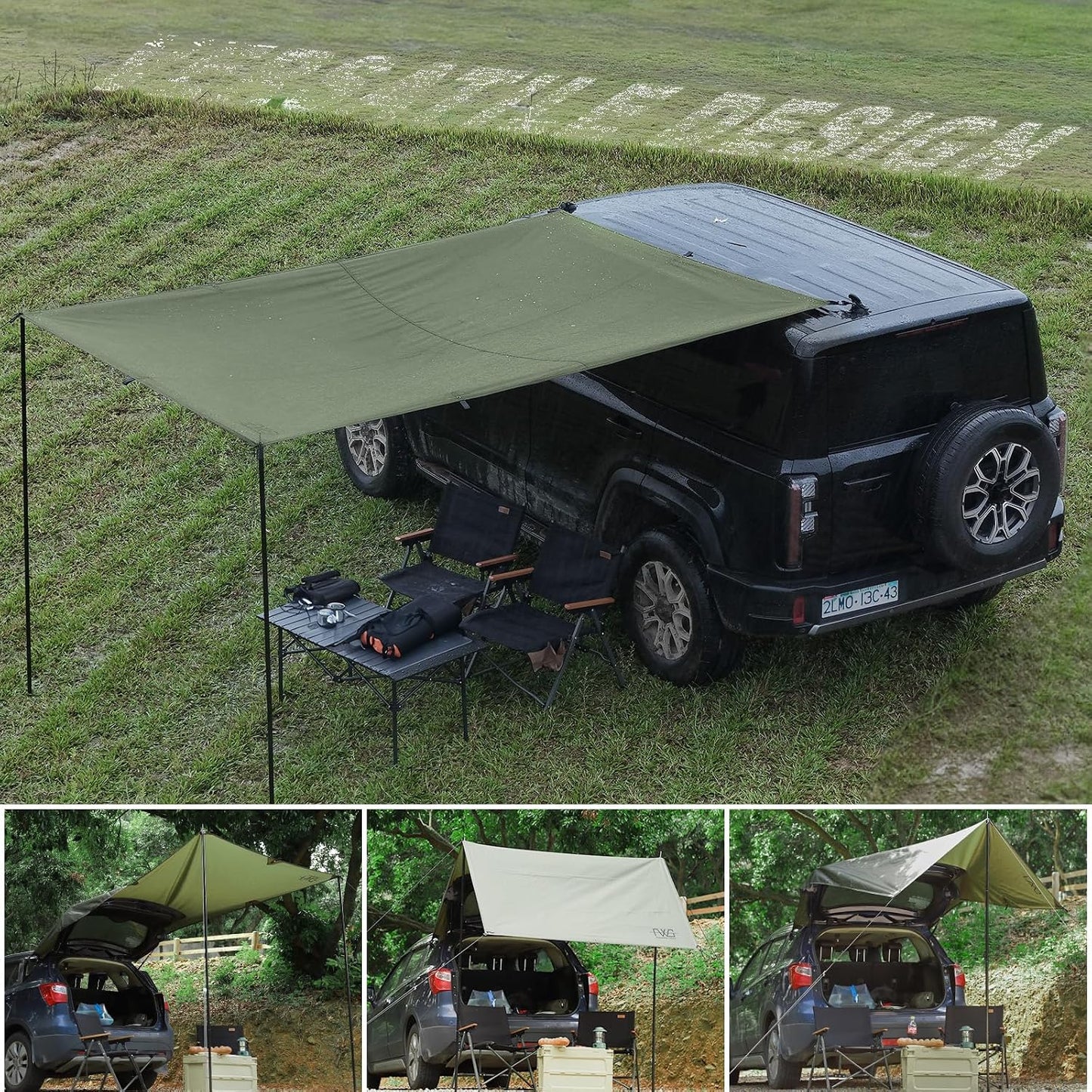 10 X 6.6Ft Car Awning for SUV Van Needn'T Roof Rack Hardwares Car Awning Waterproof UV50+