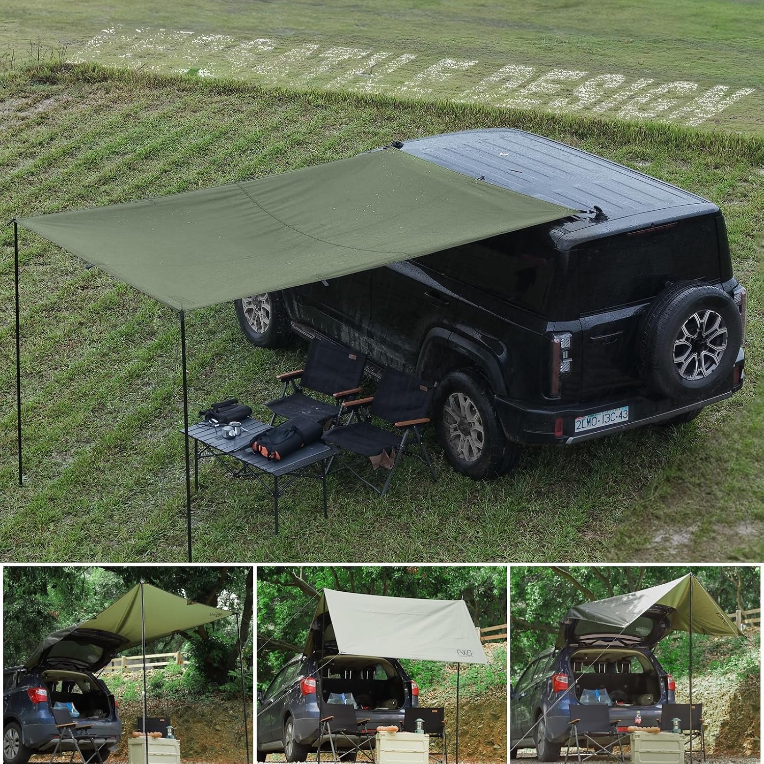 10 X 6.6Ft Car Awning for SUV Van Needn'T Roof Rack Hardwares Car Awning Waterproof UV50+