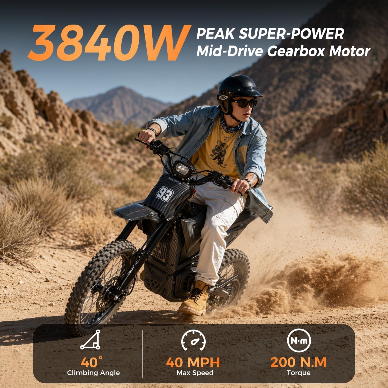 Electric Dirt Bike with Mid-Drive Motor 3840/5600W Peak,Electric Motorcycle 48V/60V 23.4Ah/27Ah Battery,Ul Certified Off-Road Motorcycle for Teens & Adults, Hydraulic Brakes & Dual Shock
