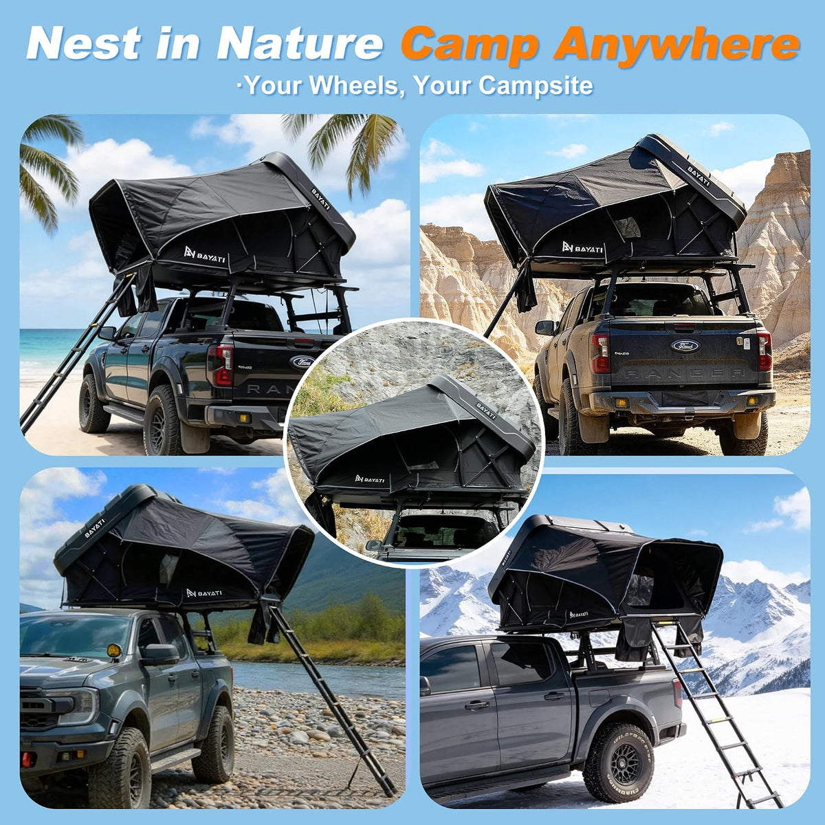 Rooftop Tent Hard Shell, Easy Set up Pop up Tent for 2-4 Person
