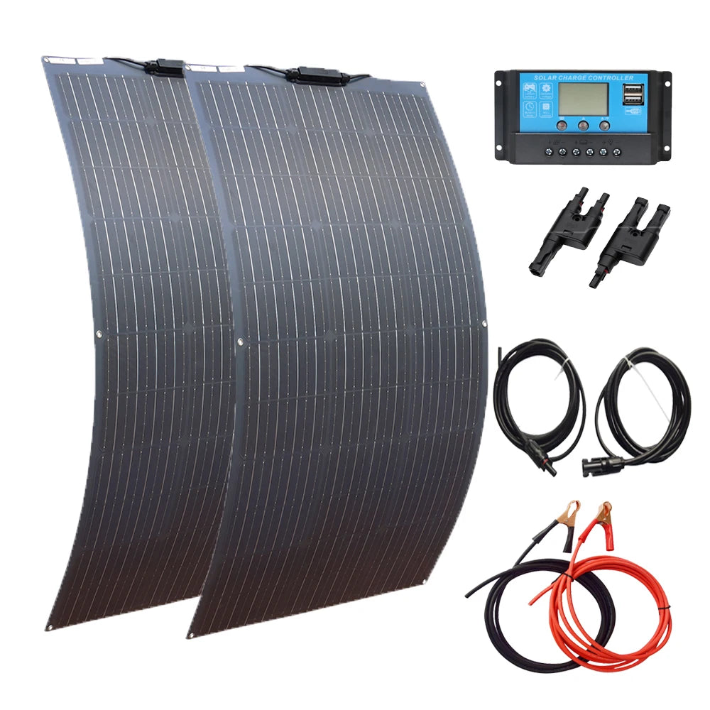 500W Flexible Solar Panel 100W 200W 300W 400W Solar Kit DIY Photovoltaic for 12V 24V Car Battery Computer Balcony Boat House
