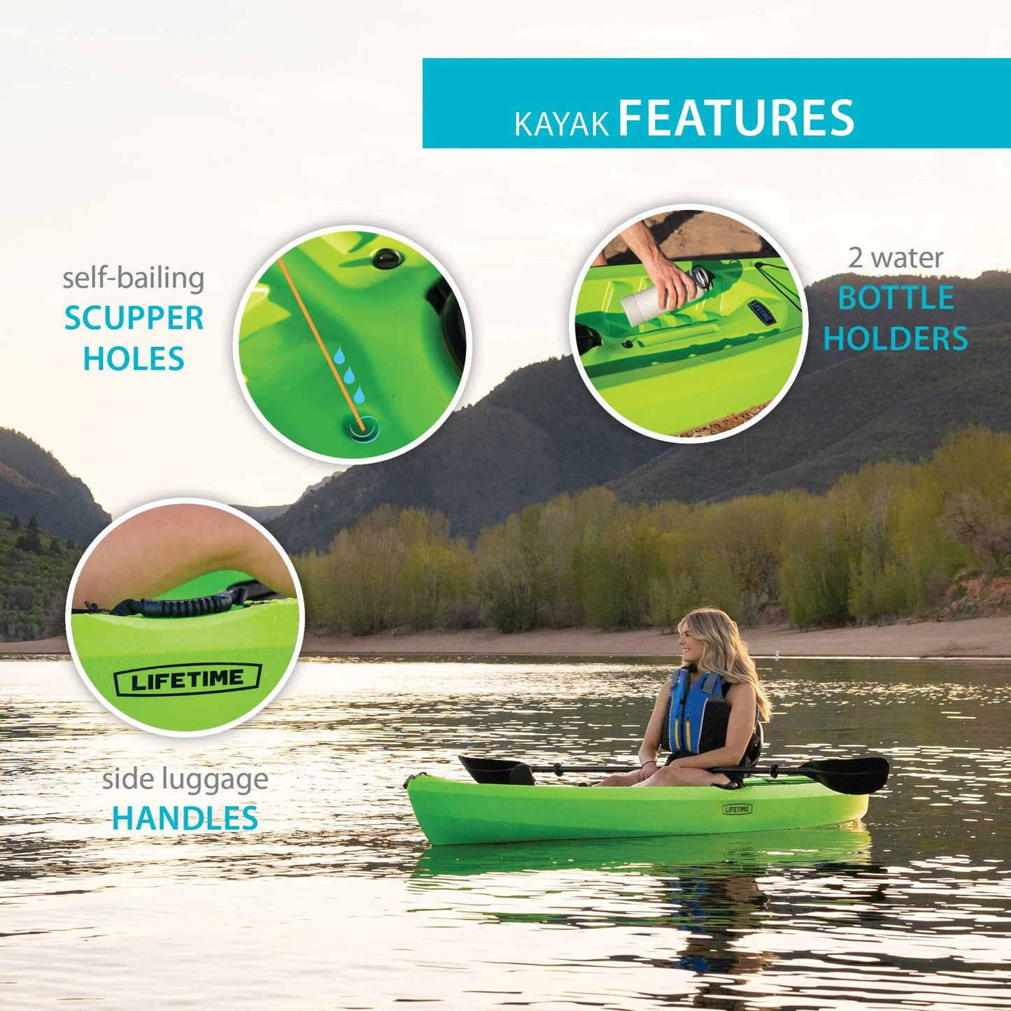 Tahoma 10 Ft Sit-On-Top Kayak with Paddle, Lime Green (90816)