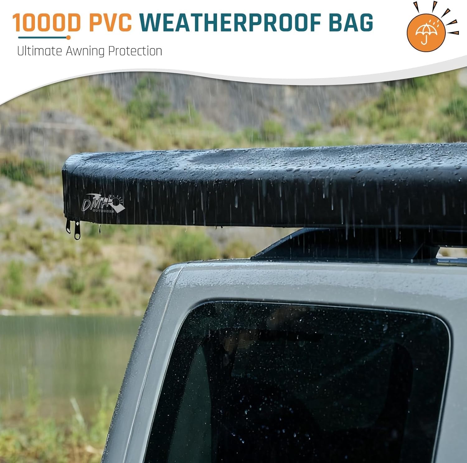 Vehicle Awning 8.2'×8.2' Roof Rack Pull-Out Sun Shade with UV Protection and Waterproof Pu1000Mm, Retractable Easy up Camper Awning, Jeep/Suv/Truck/Van/Rv Awning for Camping and Overland
