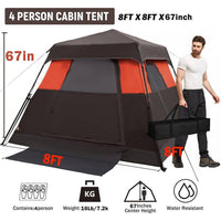 Camping Tent 8 Ft. X 8 Ft. Brick Red Camping Tent Fast Cabin Tent with Instant Setup Tent